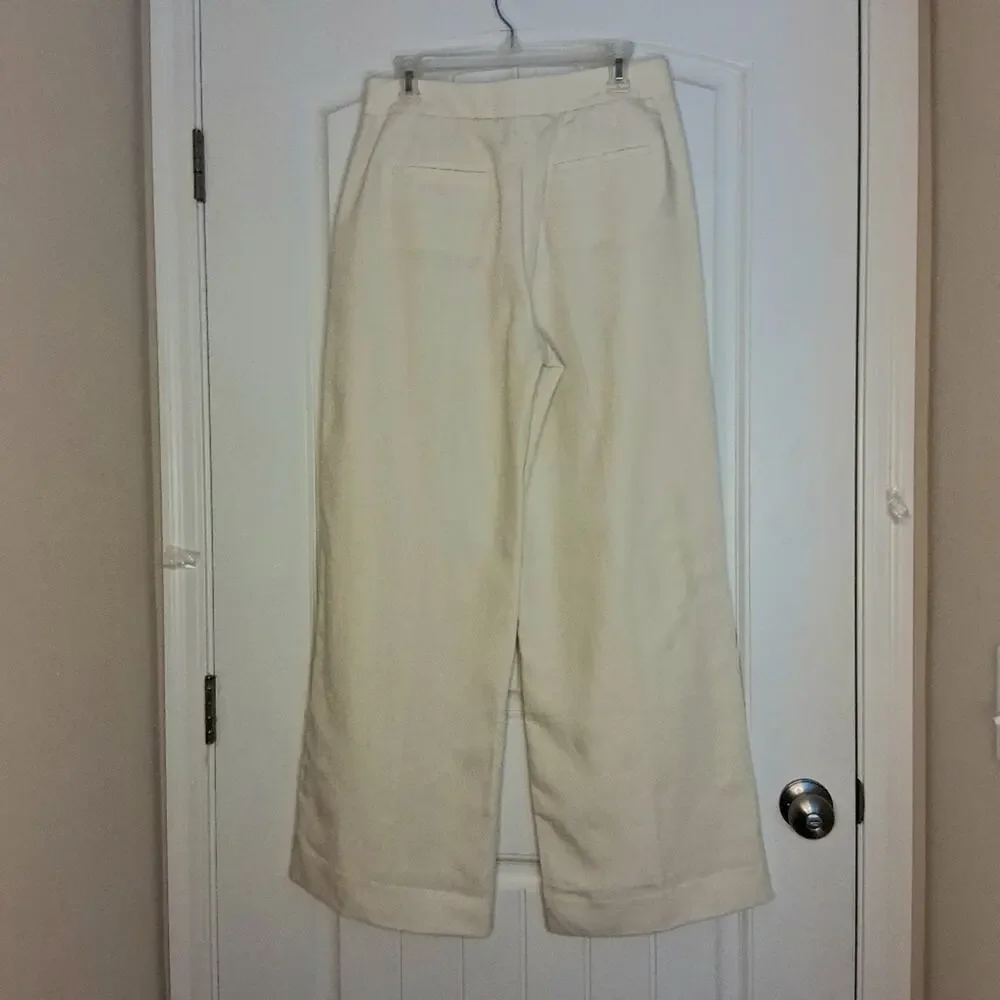 Banana Republic Pleated High Waist Wide Leg Linen Lyocell Pants Sz 8 Cream